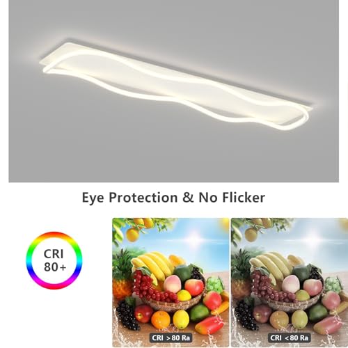 Plafonnier LED rectangle vague 32W dimmable avec télécommande pour salon - 5