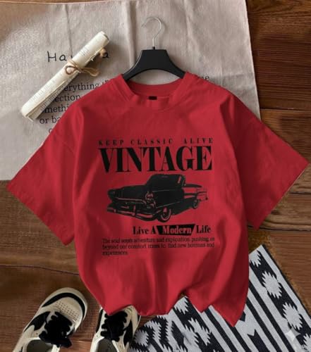 Image of Jawdrobe Cotton Blend Oversized Fit Half Sleeve Printed Round Neck T-Shirt for Women | Aesthetic Summer Wear