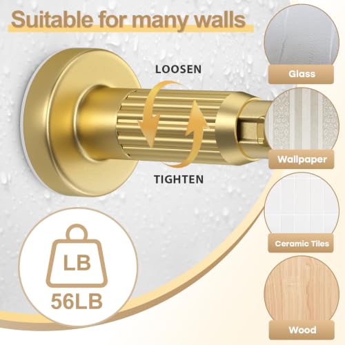 Image of Gold Tension Curtain Rod 41-84 In(4-7Ft), Curtain Rod No Drilling for Window or Bathroom,Outdoor Tension Rods for Patio, Heavy Duty Shower Rod,Rod Diameter 1.26In-One-bond stretching