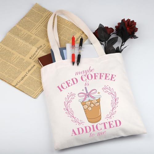 WSNANG Iced Coffee Gift Iced Coffee Lover Canvas Tote Bag Iced Coffee Shopping Bag Iced Coffee Drinker Travel Shoulder Bag2