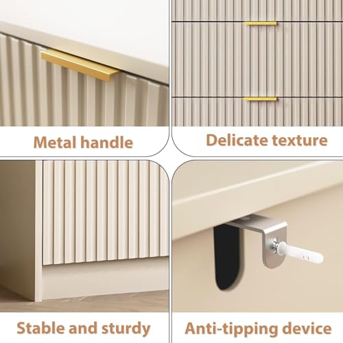Image of MAISONARIA Beige 9 Drawer Dresser for Bedroom, 63 inch Wide Modern Fluted Dresser with Gold Metal Handles, Chest of Drawers for Bedroom, Living Room, Entryway, Hallway