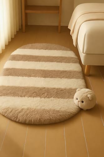 Image of Fluffy Silky Micro Fiber Polyster Carpet /Runner for Bedroom, Study Room, Playing Room, Guest Room ETC. 4x6 feet Feet, (Beige and Ivory new Line)
