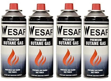 Wesaf Butane Gas Portable High-Pressure Butane Can Liquefied Gas Canister Ideal for Refilling Lighters, Small Stoves, Flame Torches, and Welding Equipment. Pack of 4 (310G (Pack of 4))