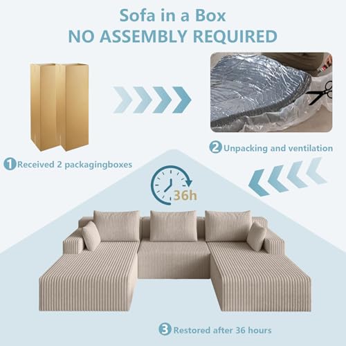 Image of 107 inch Boneless Cloud Couch Sectional Couches Sofa for Living Room