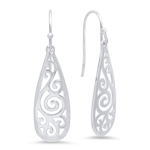 MAX + STONE 925 Filigree Sterling Silver Teardrop Dangle Anti-tarnishing Statement Earrings for Women2