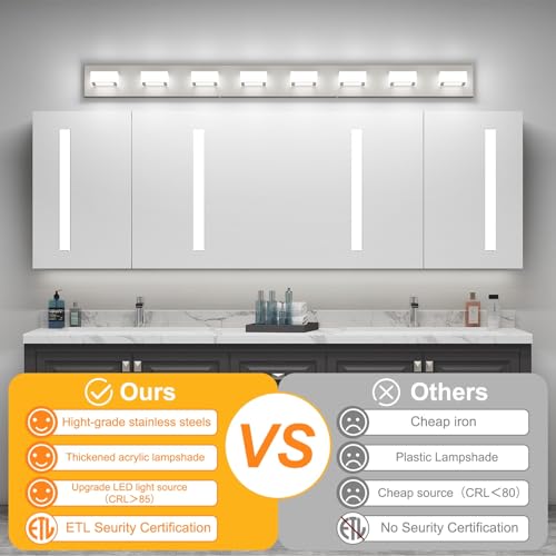 Image of Ralbay 8-Light Brushed Nickel Bathroom Vanity Lights Metal Acrylic LED Modern Bathroom Wall Lighting Fixtures Over Mirror