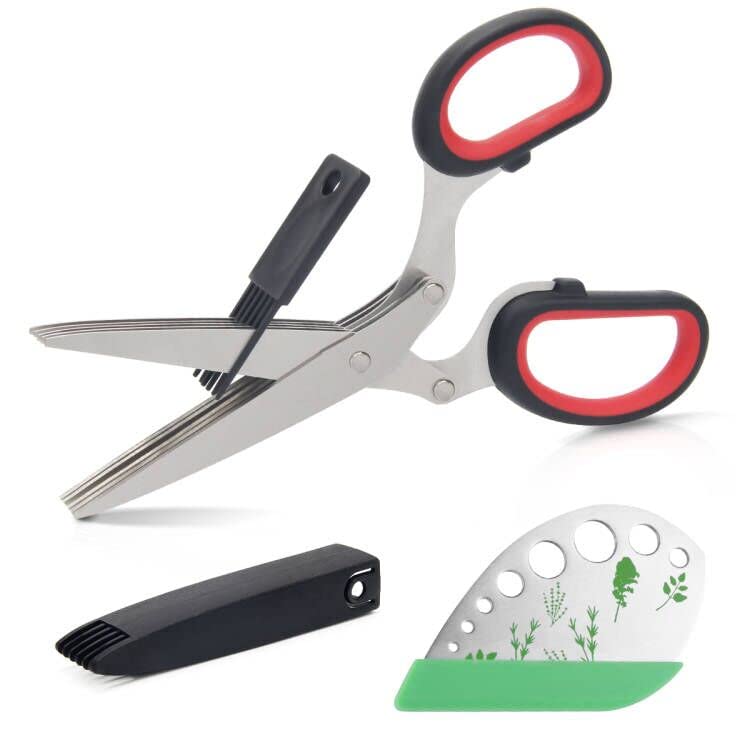 Herb Scissors Herb Stripper Set, Luxiv Stainless Steel Herb Cutter Tools 5-Blades Scissors with Herb Stripping Tool, Safe Cover, Cleaning Comb Multi-blade Herb Shears 2 IN 1 Herb Tools Kits (Black)