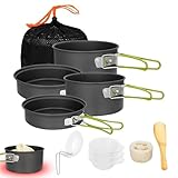 Juego de ollas de camping, equipo de parrilla antiadherente portátil, juego de ollas y sartenes de camping, para cocina al aire libre, picnic, 2 a 3 personas, senderismo, mochileros