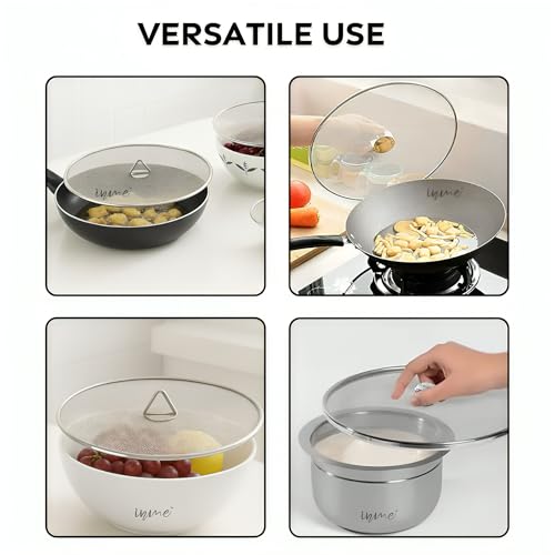 Image of Inme Stainless Steel Net Cover Lid for Vessel Utensil, Milk Cover Jali Multipurpose Net lids for Fruits Food Bowls Kadai Plate Mesh Strainer in Kitchen Dining Table - Set of 4, Silver
