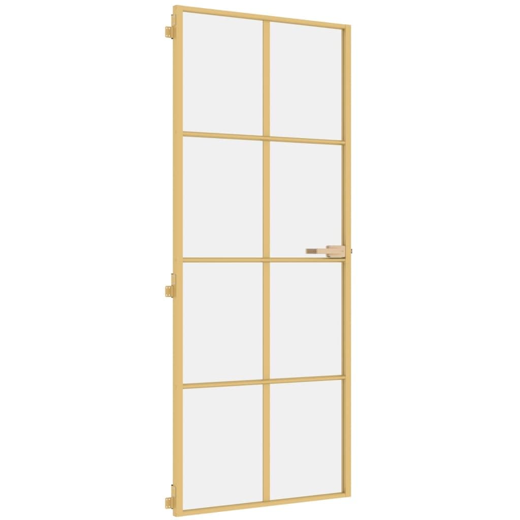 Drzwi wewnętrzne Slim Golden 83x201.5 cm szkło hartowane i aluminium materiały budowlane drzwi domowe