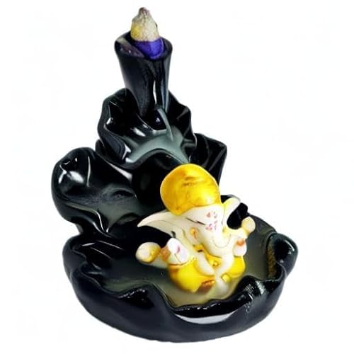 Craftam Fountain Smoke Backflow Incense Holder and Ganesha Idol with 10 Incense Cone Decorative Showpiece