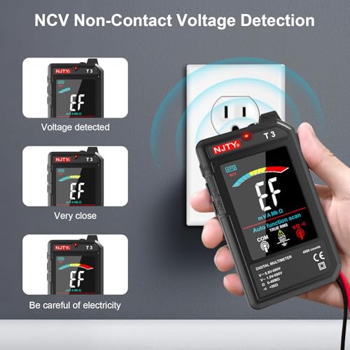 Image of NJTY T3 Smart Digital Multimeter, Ultra-Thin Rechargeable Voltmeter with 3.2 inch Color LCD, Auto-Ranging 600V AC /DC Tester for Resistance NCV Live Wire Detection