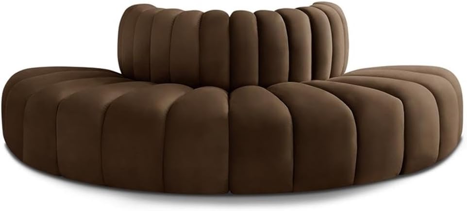 BOWERY HILL Contemporary Modular Sectional, Soft Brown Velvet Upholstery, Deep Channel Tufting, 90" W x 45" D x 30" H, Versatile Living Room Seating, Curved Design for Custom Configurations