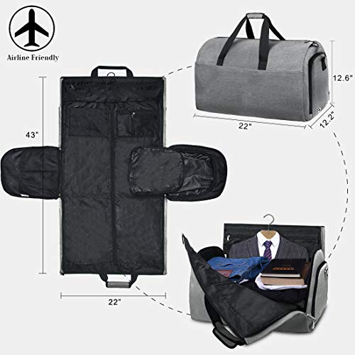 Garment Bags Convertible Suit Travel Bag with Shoes Compartment Waterproof Large Carry on Duffel Bags Garment Weekender Bag for Men Women Grey