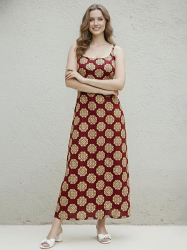Image of Aahwan White Printed Round Neck Sleeveless Backless Long Indo Western Fusion Dress for Women's & Girl's