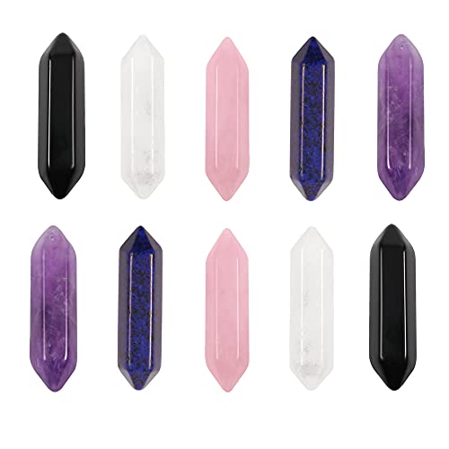 Wholesale Natural Crystal Pendant 10 PCS Healing Quartz Stone Point Amethyst Clear Quartz Obsidian Mixed Hexagonal Reiki Stones for Jewelry Making