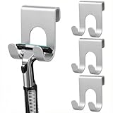 DOPENSPI 4 Stück Rasierer Halterung Dusche,Selbstklebend Halter Rasierhalter Dusche Rasiererhalte Badezimmer Haken Ohne Bohren Rasierhaken für Bad Küche Zimmer(Silber)