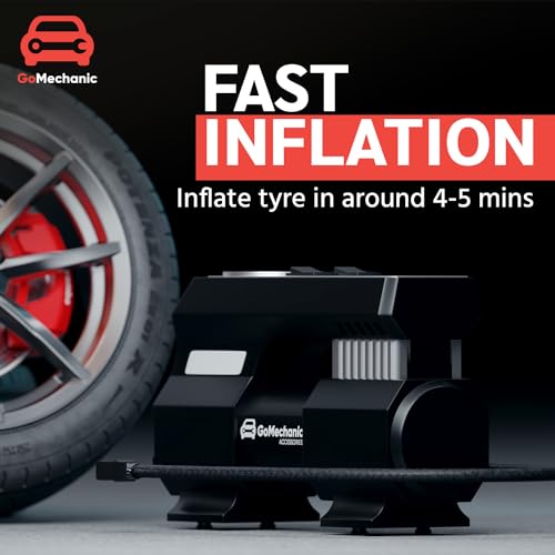 Image of GoMechanic Digital Tyre Inflator for Car - 150 psi, 12V DC Portable Air Pump /Compressor with Digital Tyre Pressure Gauge, Suitable for Bikes, Bicycles or Any Inflatable with LED Light (Gusto T4)