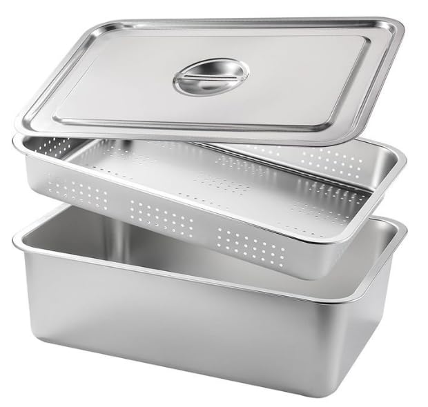 Sprossen Anzuchtset 33x22 cm, 3PCS Edelstahl Keimschalen für Sprossen Katzengras Kresse Microgreens 2-in-1 Klein Keimschale Anzuchtschale mit Doppelter Größe und Edelstahlsieb