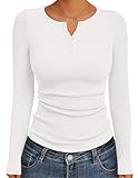 GLEENOD Langarmshirt Damen Elegant Basic Gerippte Oberteil Y2K Modernes T Shirt Langarm Henley Shirt mit Knopfleiste