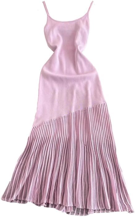 Women Square Neck Strap Dress Slim Fit Long Slim Knitwear Dress