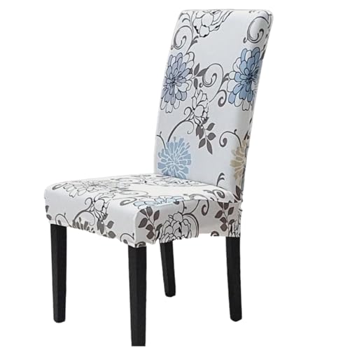 Image of Styleys Chair Covers for Dining Room, Stretch Dining Chair Cover, Washable Spandex Kitchen Chair Slipcovers (Set of 1, Sky Blue /Golden Flower, SD3215)