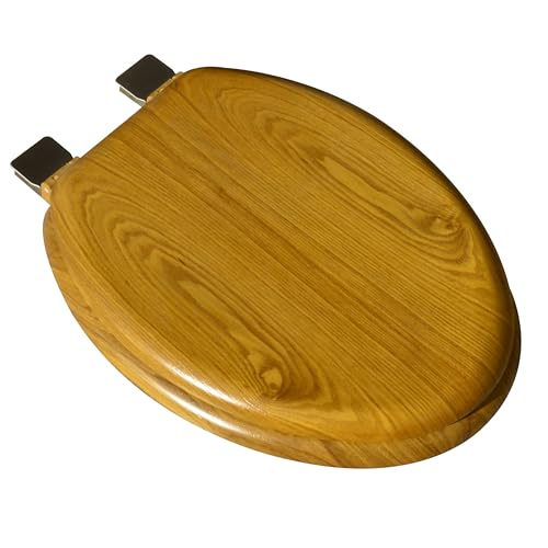 Bath Décor 5Q1E1-17BN Natural Wood Toilet Seat with Decorative Finish includes Vari-Adjust Lok-Down R'N'C Hinge, Elongated, Light Oak with Brushed Nickel
