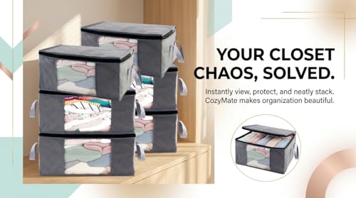 Storage Clothes Bins Closet Bags - 35L Containers Organizer Boxes Clothing Bin Organization for Organizing Blanket Pillow Sheet Sweater, Foldable Bedroom Small Storage Totes With Lids Zipper, 6pc Pack - image 3