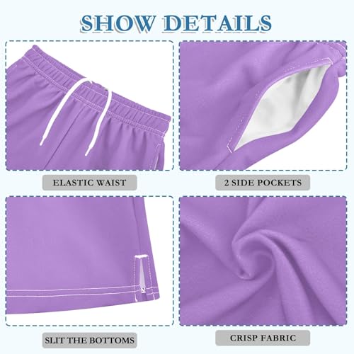 Lavender Boys Shorts Athletic Lounge Shorts Elastic Waist with Pockets Outdoor 7-15Y4