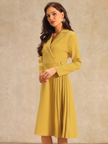 Image of Hobemty Women's Wrap Dress A-Line Pleated Midi Long Sleeve Dresses
