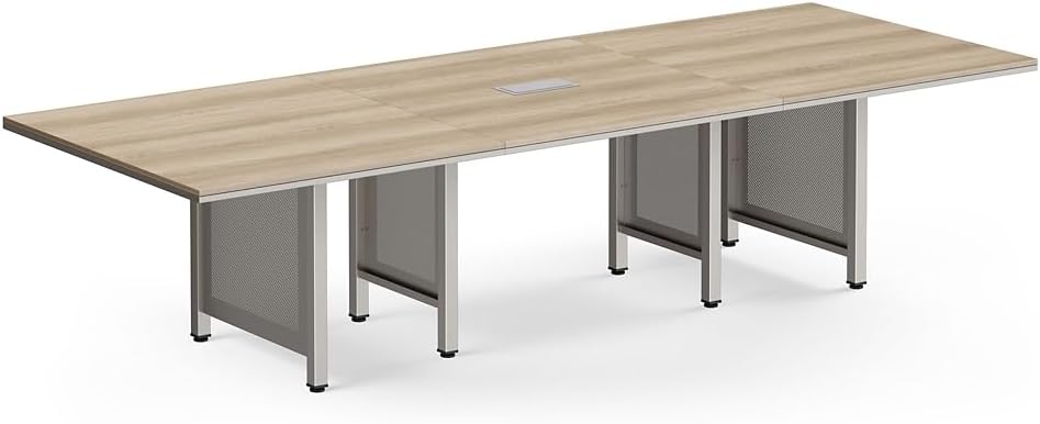 NBF Expandable Conference Tables - Warm Ash Laminate Conference Room Tables - Steel Leg Office Meeting Table - Durable Training Tables with Built in Power Module (47.24" D x 129.91" W x 29.53" H)
