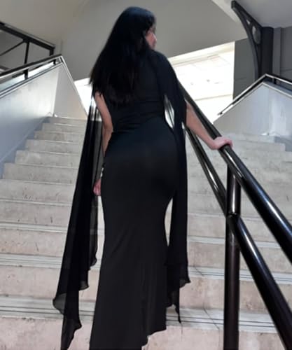 Women's Plus Size Elegant High Split Flare Sleeve Formal Evening Gowns Maxi Dress with Cape3