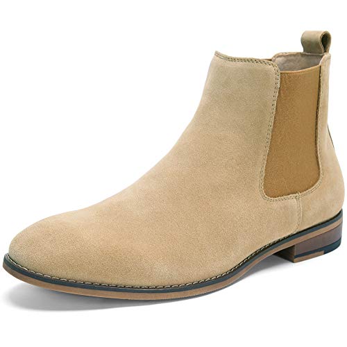 Temeshu Men's Chelsea Slip-on Suede Boots, Genuine Leather Boots, Waterproof Casual Oxford Dress Ankle Bootie MS05
