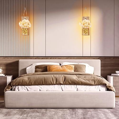 Image of Wall Sconce Decor 2pcs, Mason Jar Wall Sconce Farmhouse Home Decor with 6.5FT LED Fairy Lights Flowers, Modern Art Living Room Bedroom Bathroom Decorative Hanging Yellow
