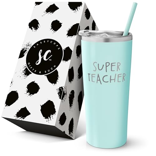 Super Teacher Tumbler - Stainless Steel Insulated Travel Tumbler with Lid and Straw - Teacher Gifts for Women - Teacher Travel Tumbler - New Teacher Cup - End of Year Teacher Appreciation Gift