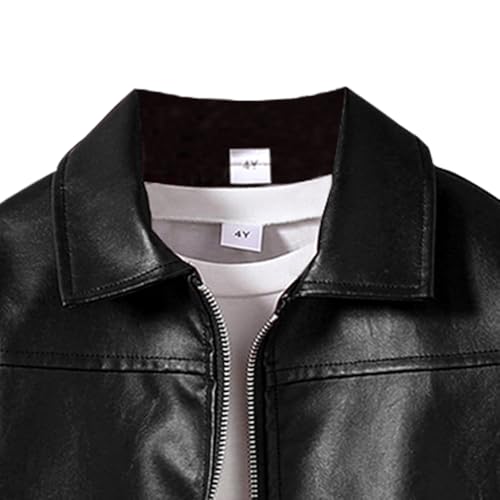 Toddler Boy Leather Jacket - Stylish Black Drop Shoulder Zip Up Leather Coat - Cool Boys Outwear Tops for Kids2