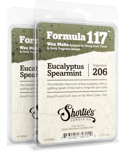 Shorties Candle Company Eucalyptus Spearmint Premium Wax Melts 2 Pack - 6 Oz. Strong & Long Lasting Non-Toxic - Made with Essential & Natural Oils - Formula 117
