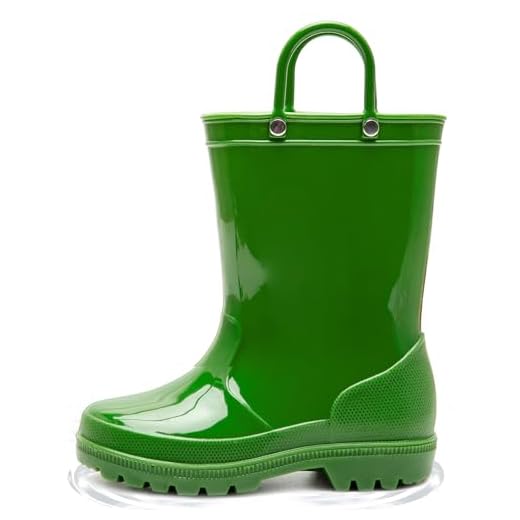 HugRain Botas De Chuva Para Meninos E Meninas, Sapatos Borracha Impermeáveis Fofos Áreas Externas, Lama, Leves Adoráveis Com Alças Fáceis Calçar, Sola Antiderrapante, Verde, Tamanho 1