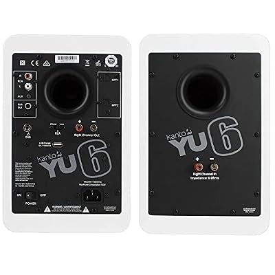 Kanto YU6MW YU6 (White) Powered Bluetooth Bookshelf Speaker System w/ SUB8 250W Subwoofer & SP26PLW 26 Stands (SP26PLW, White) Home Audio Bundle