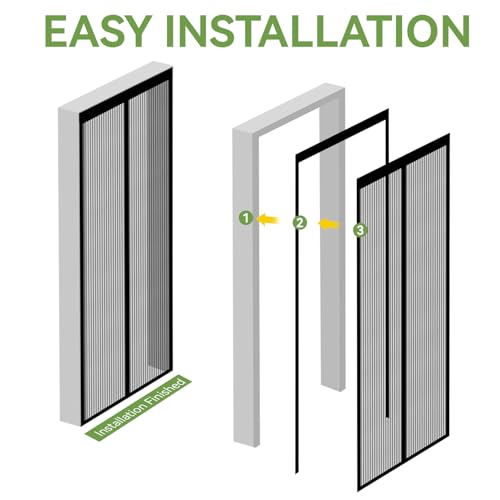 Auxmir Fliegengitter Balkontür Magnet 110x220cm, VERDICKTER Fliegengitter Tür mit Stärkere Magneten 4cm Verbreites Klebstreifen, Insektenschutz Balkontür ohne Bohren für Terrassen Wohnzimmer, Schwarz