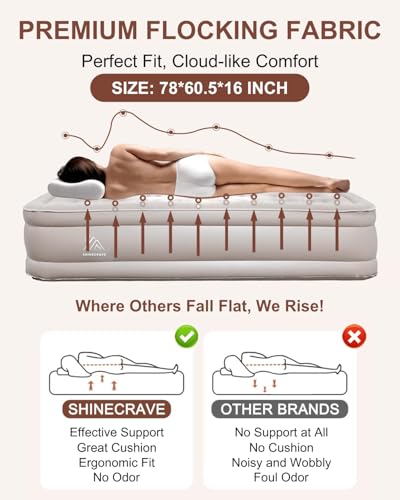 Image of Air Mattress Queen with Built in Pump and Light,Queen Air Mattress with Built in Pump,15.8 inch Height,Self Inflating with Flocking Fabric, Ideal for Camping, Guests, and Hiking
