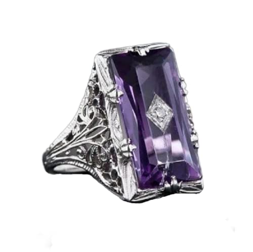 LRGKMCWTOB 925 sterling silver large amethyst ring square cut gemstone ring wedding ring female jewelry size 6-10