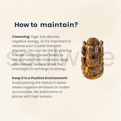 Image of Soulwise Tiger Eye Ganesha Statue 2 inch, Hand-Carved Spiritual Figurine car Dashboard, Home Decor.