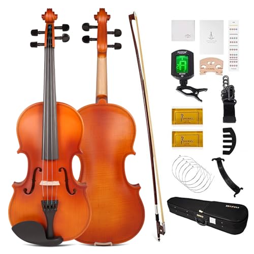 PHOENIX - Juego de violín 4/4 de tamaño completo, juego de violín para adultos principiantes con lazo...