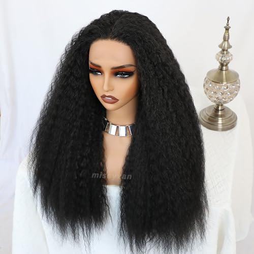 Missyvan Kinky Straight Wigs Yaki Straight Natural Black Hair Wigs For Black Women Lace Front Wigs Glueless Afo Kinky Straight Wig Pre Plucked Kinky Wig Natural Hair Line 28 Inch thumb #4