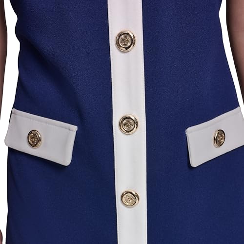 Image of Karl Lagerfeld Women's Short Sleeve V Neck Scuba Crepe A-line Contrast Framing Dress