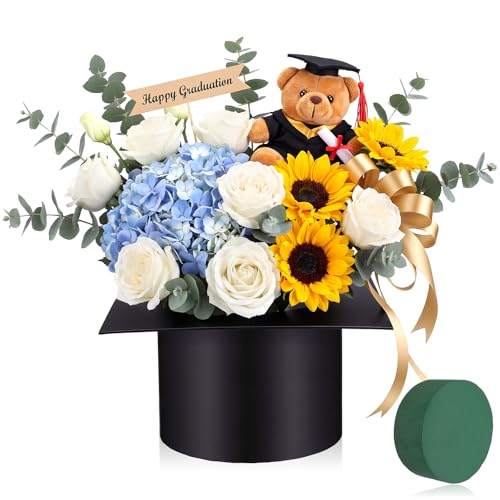 Tinlade Graduation Cap Flower Box with Foam Blocks Empty Graduation Gift Container Class of 2026 Candy Bouquet Box for Grad Ceremony Party Favors Floral Centerpiece, Flowers Not Included by Tinlade - Used condition - US$16.62