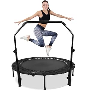 Kikihouse 48″ Trampoline for Adults, Indoor Exercise Rebounder with Adjustable Handle, Foldable Fitness Trampoline for Adults, Indoor/Garden Workout, Max Load 440lbs