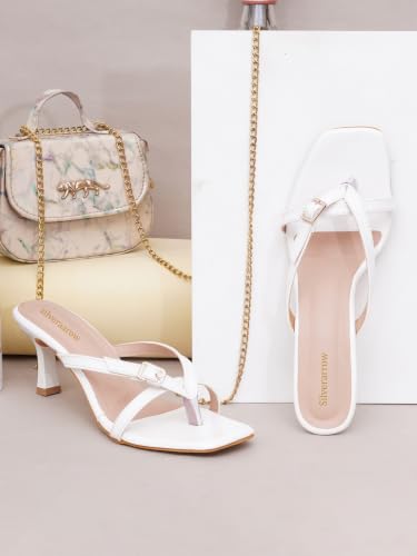 Image of SilverArrow womens Velcor Patent Leather Kitten Heels for Women & Girls | Square Open Toe Cushioned Slip-On Dress Sandals for Office, Wedding & Casual Wear