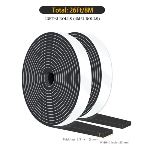 Image of Weather Stripping Door Seal,High Density CR,1 in x 1 /4 in x 26Ft | Weather Stripping,Soundproof,Cold Insulation,Foam Insulation Tape for Door, Front Door Frame, Windows,Sliding Door,Black